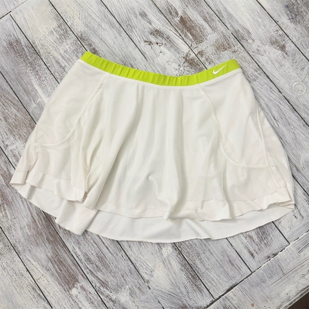Womens Nike Tennis Skort Mesh‎ Overlay Dri-FIT Lime Green White Medium